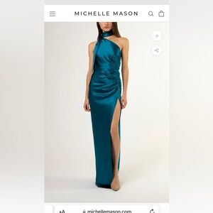 Michelle Mason Asymmetrical gathered gown with ties - peacock